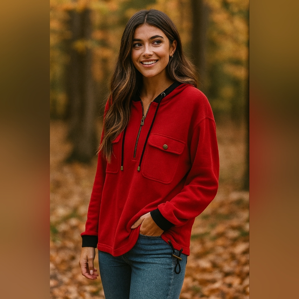 NWT Northern Spirit Vintage Red Half Zip Hoodie Medium